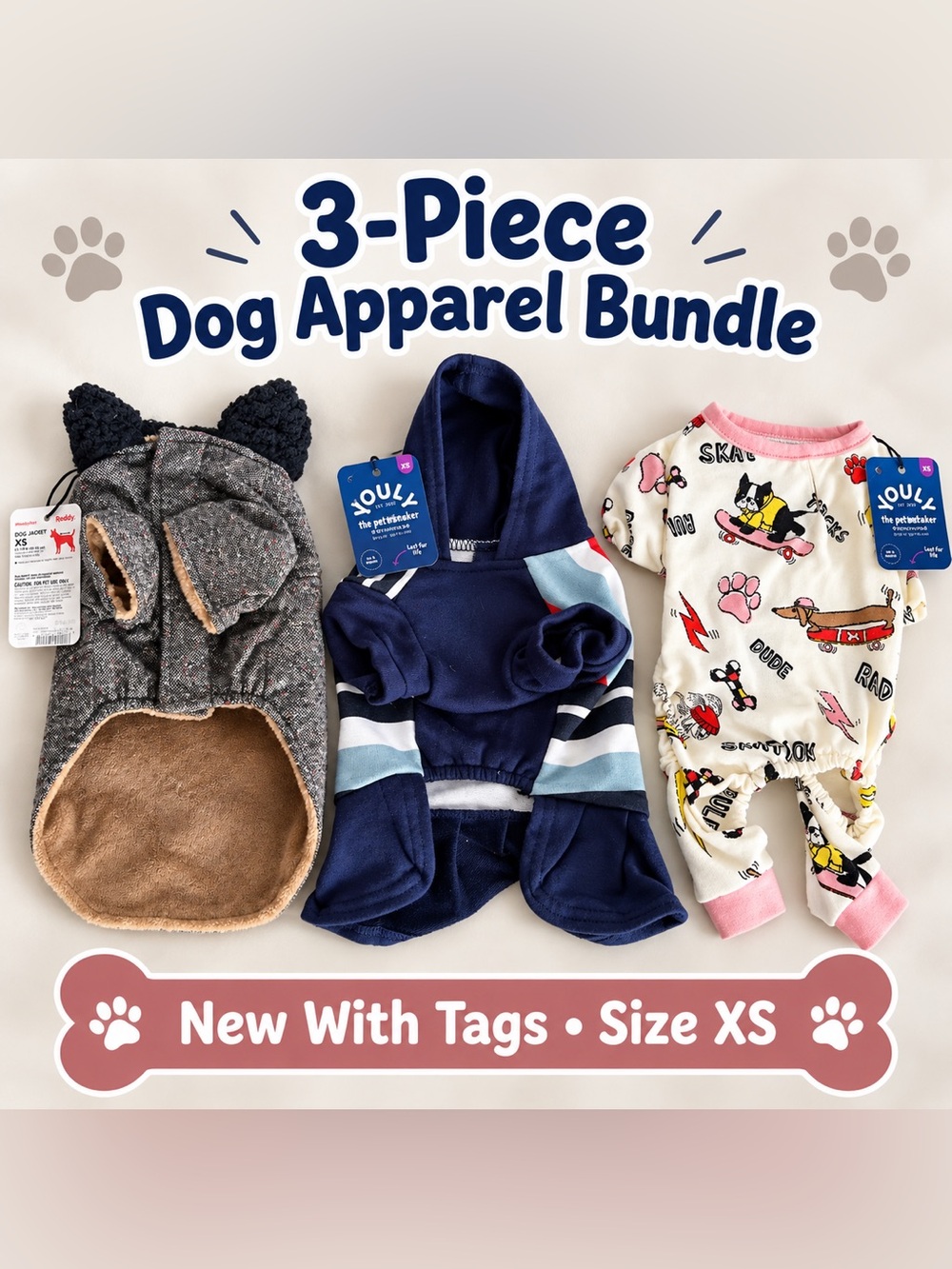 #0369 NWT 3-Piece XS Dog Clothing Bundle Reddy & YOUly
